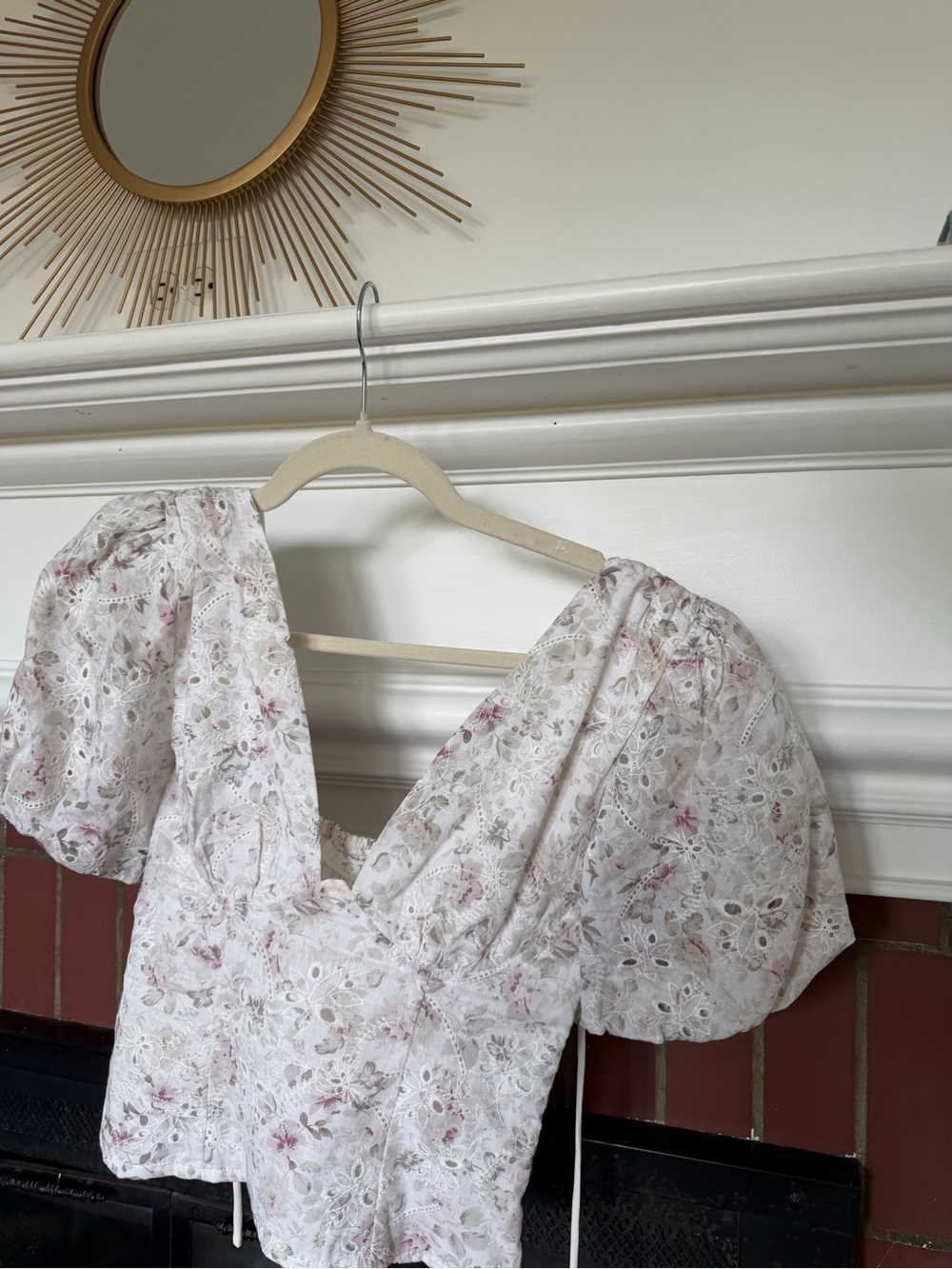 Astr White Eyelet Floral Puff-Sleeve Blouse